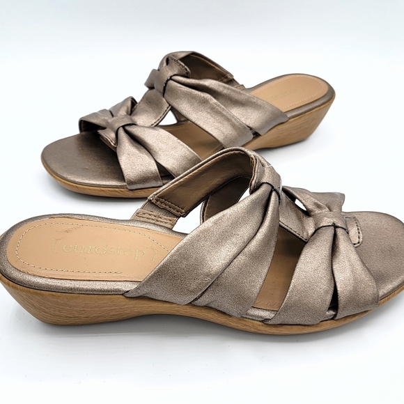 Eurostep Sheridan Metallic Low Wedge Leather Sandals Size 7 - Picture 7 of 14